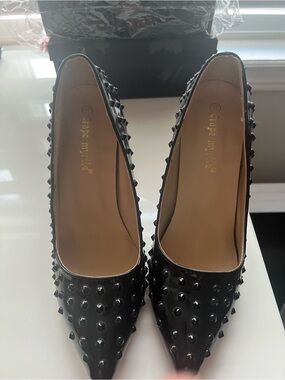 Pointed Studded Patent Pumps in Black by Cape Minnie